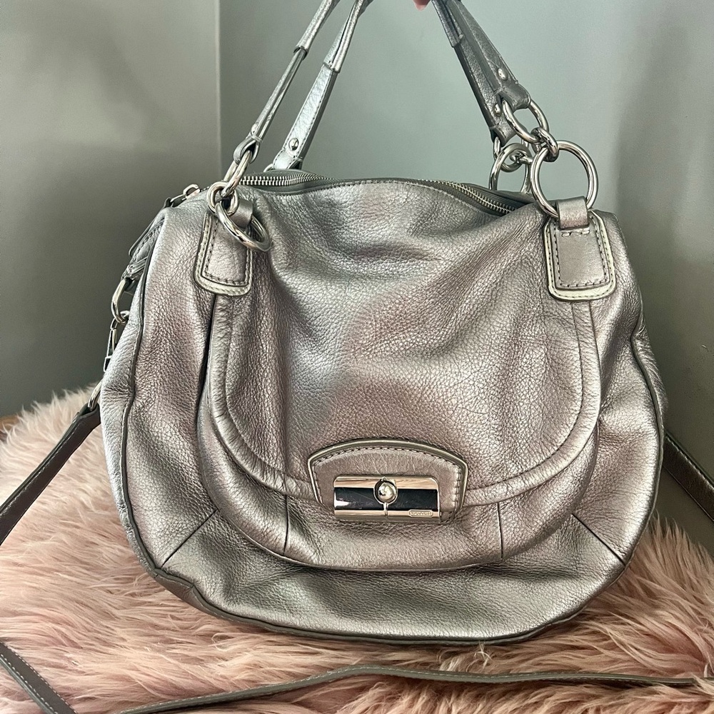 Metallic Silver Coach Crossbody